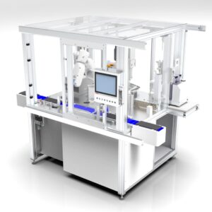 Roboterzelle mit Bandsystem automatisierte Prüftechnik Roboterzelle mit Bandsystem automatisierte Prüftechnik