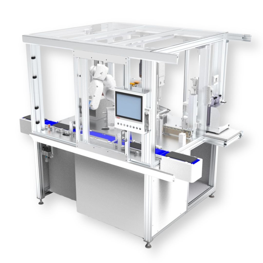 Roboterzelle mit Bandsystem automatisierte Pr&uuml;ftechnik