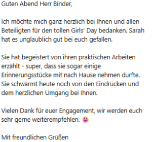 Danksagung von Teilnehmerin